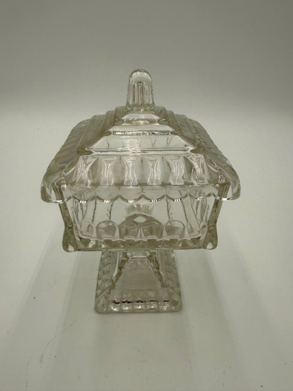 Vintage Clear Glass Wedding Cake Dish Lid Pedestal Diamond  Scalloped Edges